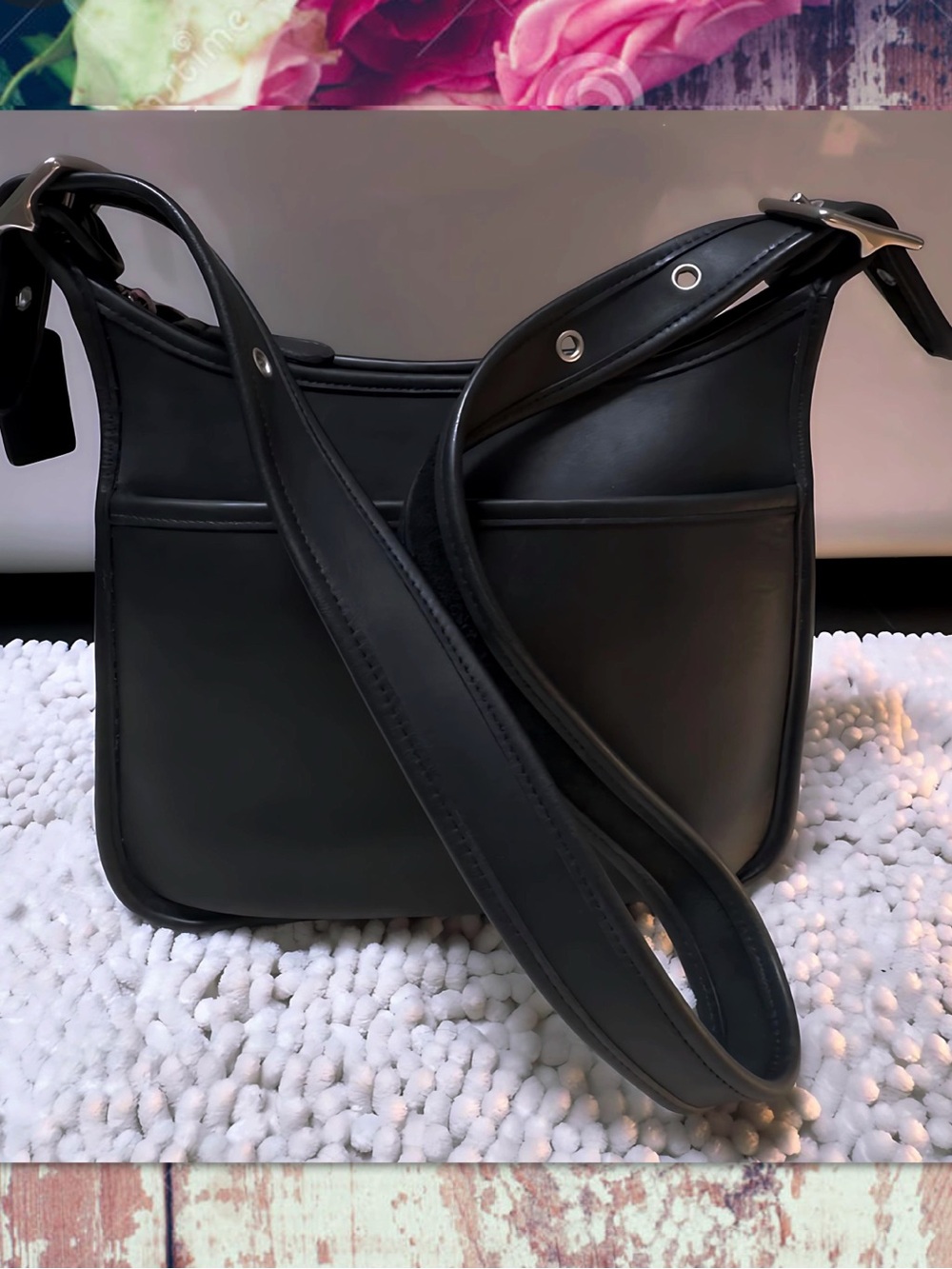VINTAGE COACH LEGACY ZIP BLACK & NICKEL CROSSBODY BAG 9966